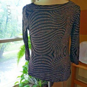 Dressbarn Glitter Top Silver, Black 3/4 Sleeve, Si